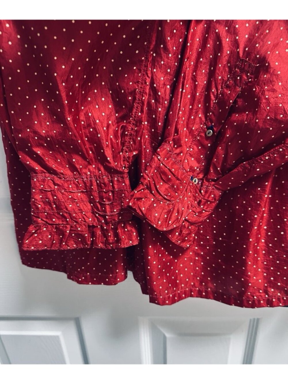 INJIRI FW22-82 Ladies Silk Blouse Red Small Hand Woven Oversized Boho Tunic NWT - Picture 7 of 14
